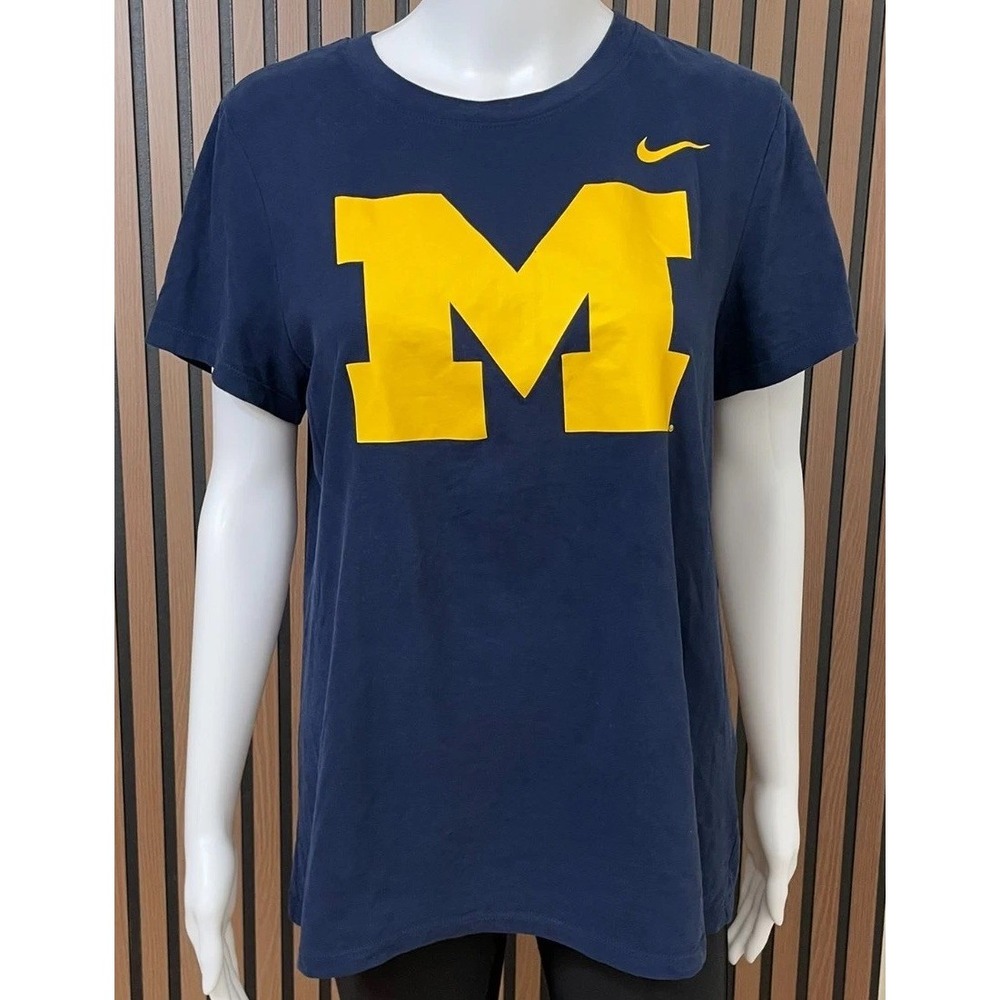 Nike Dri-Fit Women's L Blue T-Shirt Cotton Michigan Wolverines Football Athletic